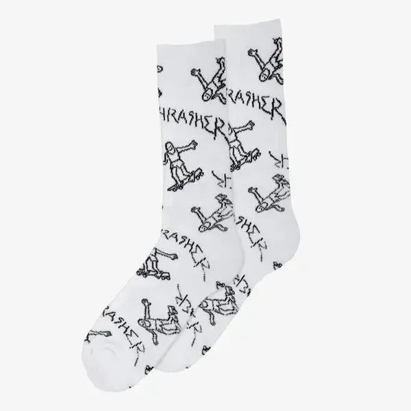 Thrasher Gonz Logo Crew Socks White-Black Sheep Skate Shop