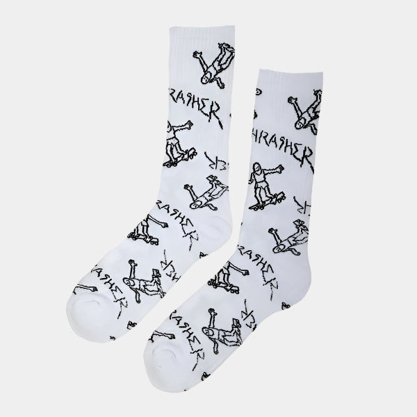 Thrasher Gonz Logo Crew Socks White-Black Sheep Skate Shop
