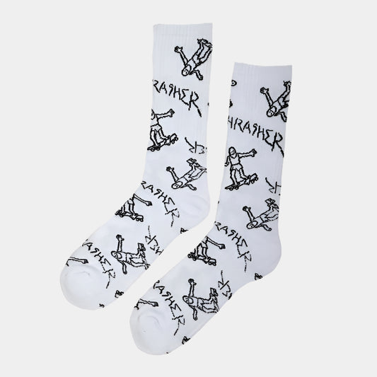 Thrasher Gonz Logo Crew Socks White-Black Sheep Skate Shop