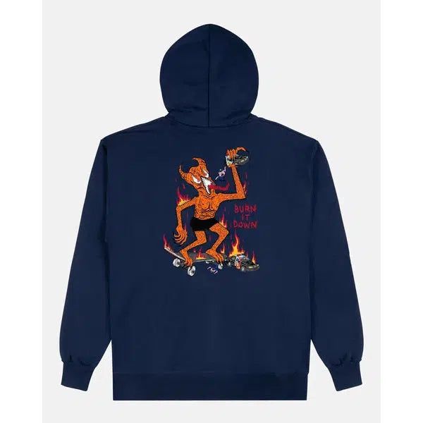 Thrasher Magazine Burn It Down Pullover Hoody Navy Blue-Black Sheep Skate Shop