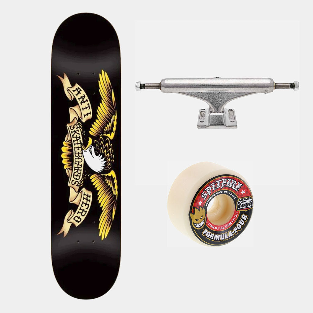 Skateboards, decks, trucks, wheels, hardware