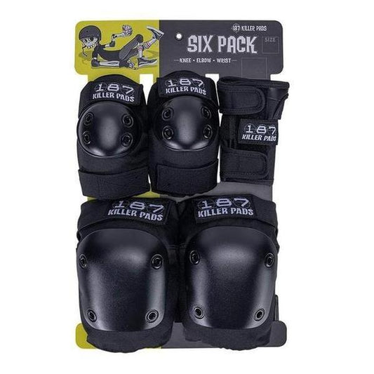 187 Six Pack Adult Pad Set Knee/Elbow/Wrist - Black L/XL-Black Sheep Skate Shop