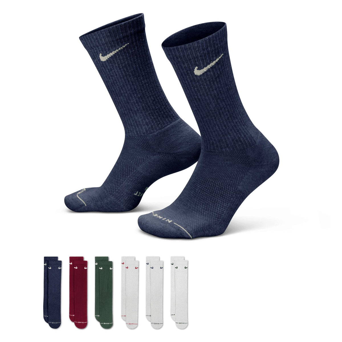 Nike Everyday Elevated Crew Socks 6-Pack Grey - Navy - Green - Maroon