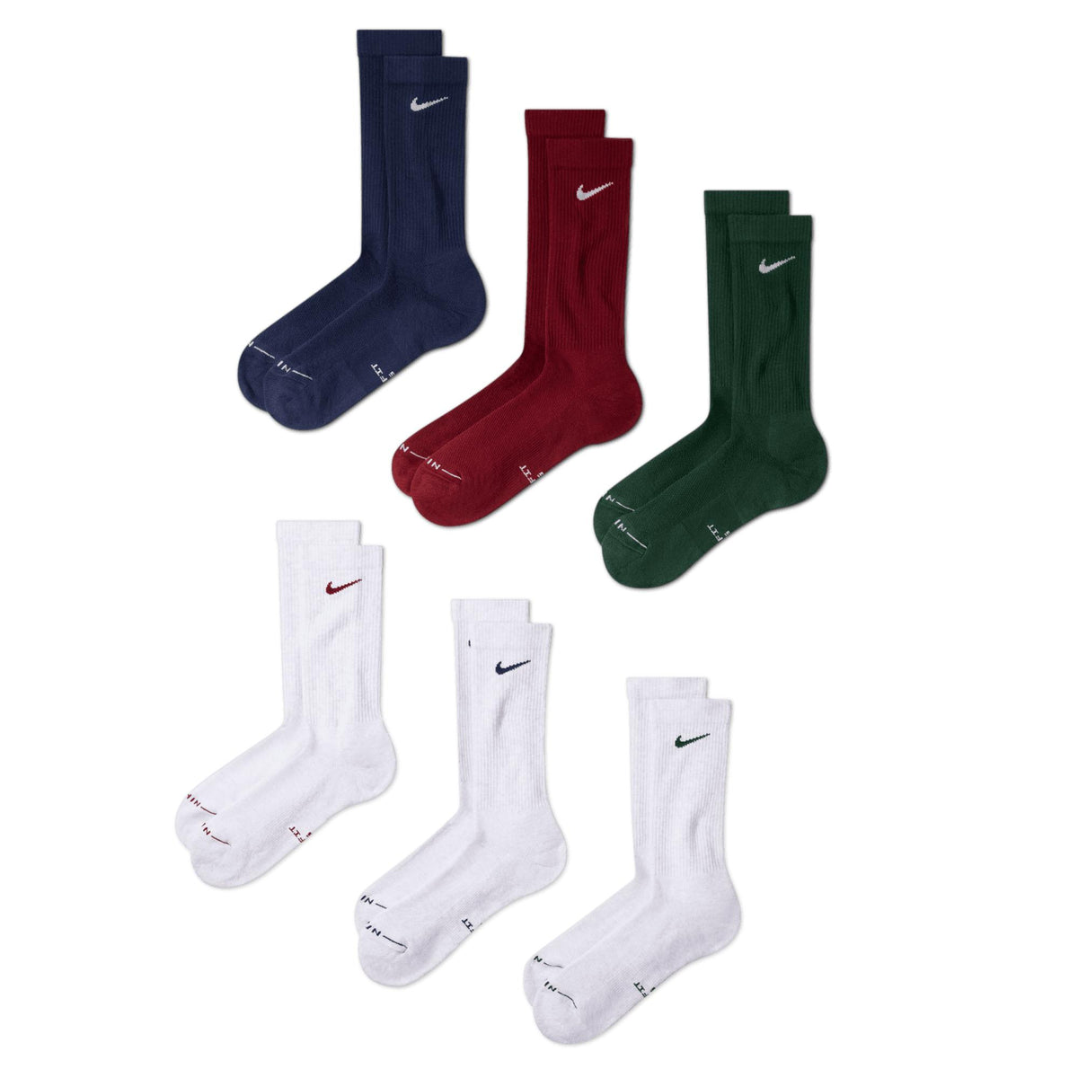 Nike Everyday Elevated Crew Socks 6-Pack Grey - Navy - Green - Maroon
