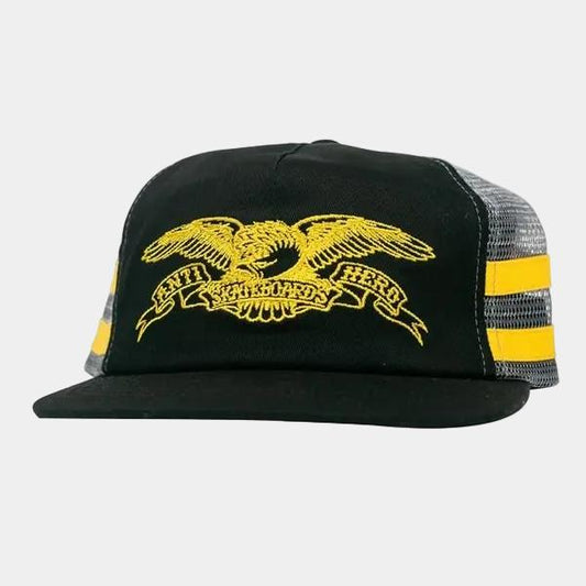 Anti Hero Basic Eagle Embroidered Trucker Snapback Hat Black - Charcoal - Yellow-Black Sheep Skate Shop