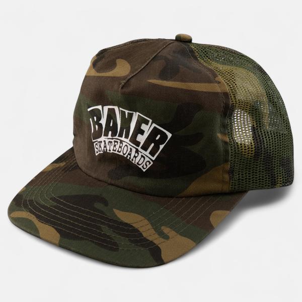 Baker Skateboards Arch Logo Trucker Snapback Hat Camo-Black Sheep Skate Shop