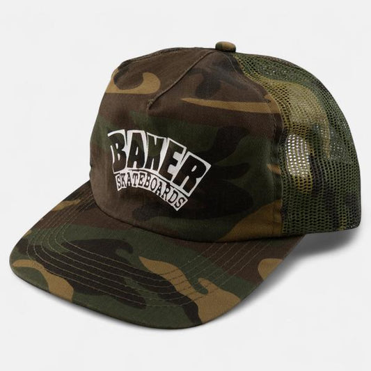 Baker Skateboards Arch Logo Trucker Snapback Hat Camo-Black Sheep Skate Shop