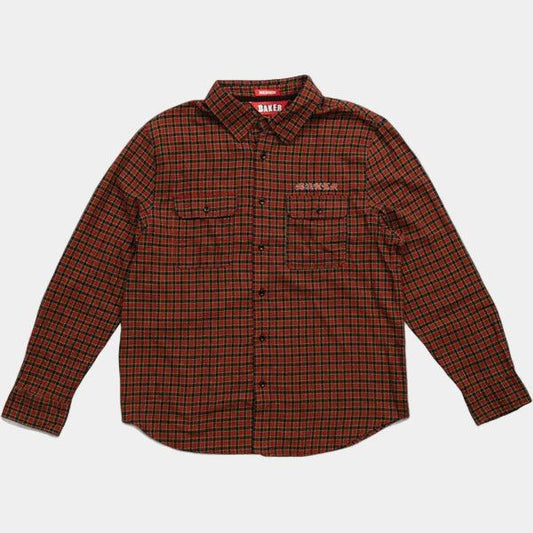 Baker Skateboards Flames Flannel Button Up Shirt Red-Black Sheep Skate Shop