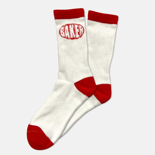 Baker Skateboards Oval Crew Socks White - Red-Black Sheep Skate Shop