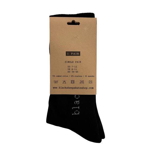 Black Sheep Embroidered Icon Premium Crew Socks Black - White Stripe-Black Sheep Skate Shop