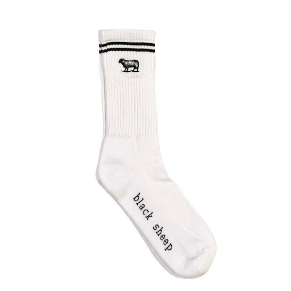 Black Sheep Embroidered Icon Premium Crew Socks White - Black Stripe-Black Sheep Skate Shop