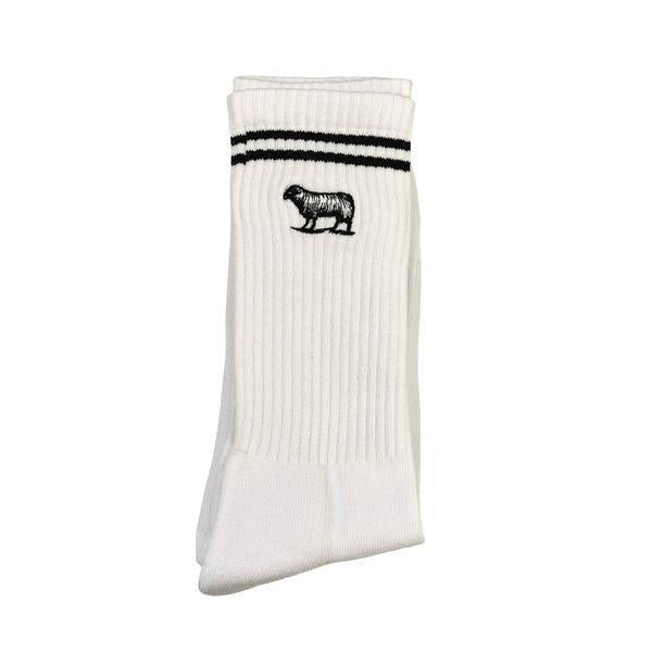 Black Sheep Embroidered Icon Premium Crew Socks White - Black Stripe-Black Sheep Skate Shop