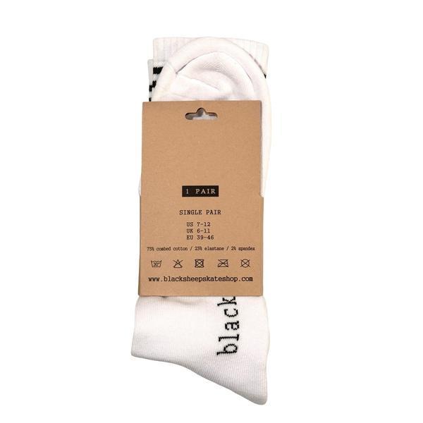 Black Sheep Embroidered Icon Premium Crew Socks White - Black Stripe-Black Sheep Skate Shop