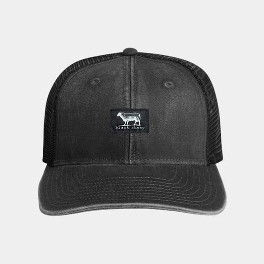 Black Sheep Icon Label Mesh Trucker Hat Faded Black-Black Sheep Skate Shop