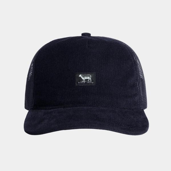 Black Sheep Icon Label Mesh Trucker Hat Midnight Blue Corduroy-Black Sheep Skate Shop
