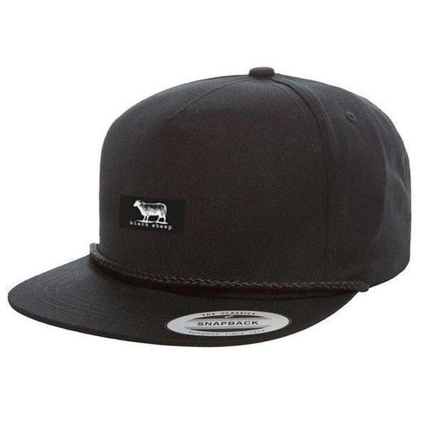 Black Sheep Icon Label Rope Snapback Black - Black-Black Sheep Skate Shop