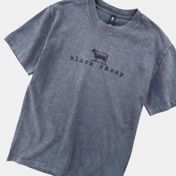 Black Sheep OG Logo Heavy Weight Tee Stone Wash Coal-Black Sheep Skate Shop