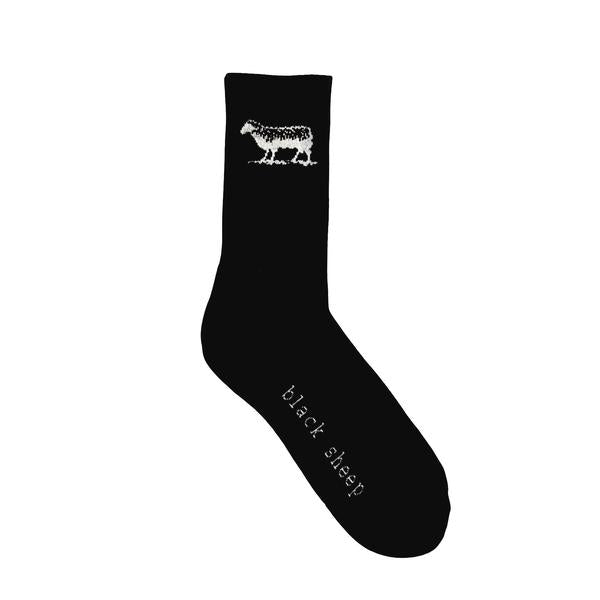 Black Sheep OG Logo Premium Crew Socks Black-Black Sheep Skate Shop