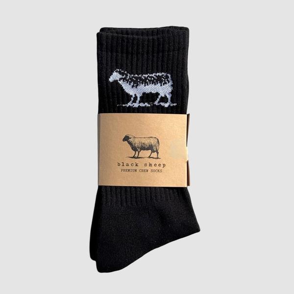 Black Sheep OG Logo Premium Crew Socks Black-Black Sheep Skate Shop