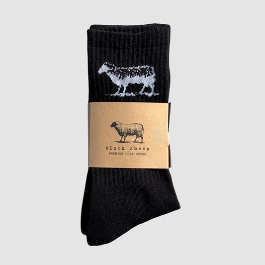 Black Sheep OG Logo Premium Crew Socks Black-Black Sheep Skate Shop