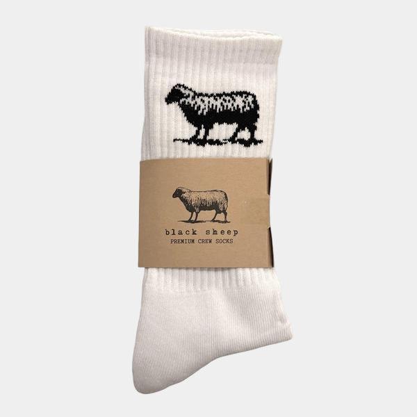 Black Sheep OG Logo Premium Crew Socks White-Black Sheep Skate Shop