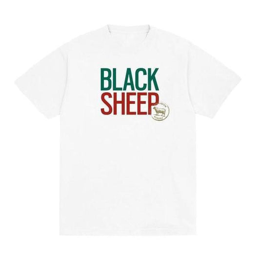 Black Sheep Stacked Logo Tee White Green Red-Black Sheep Skate Shop