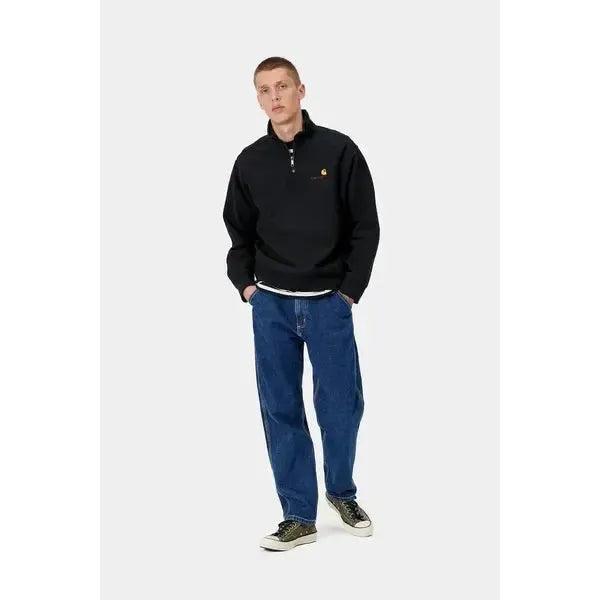Carhartt WIP Half Zip American Script Sweatshirt Black-Black Sheep Skate Shop