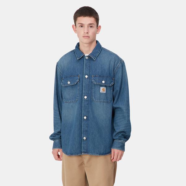 Carhartt WIP Harvey Shirt Jacket Blue Dark Used Wash-Black Sheep Skate Shop