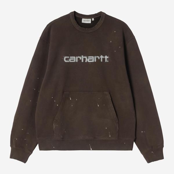 Carhartt WIP Painter Crewneck Sweatshirt Destroy Wash Splatter Tobacco-Black Sheep Skate Shop