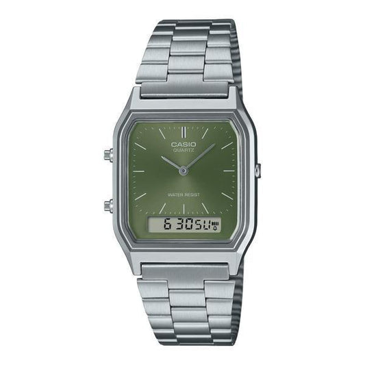 Casio Analog - Digital Vintage Watch AQ230A-3A Silver - Green-Black Sheep Skate Shop