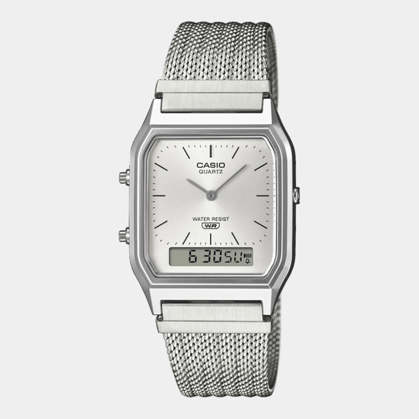 Casio Analog - Digital Vintage Watch AQ230EM-7A White - Silver-Black Sheep Skate Shop