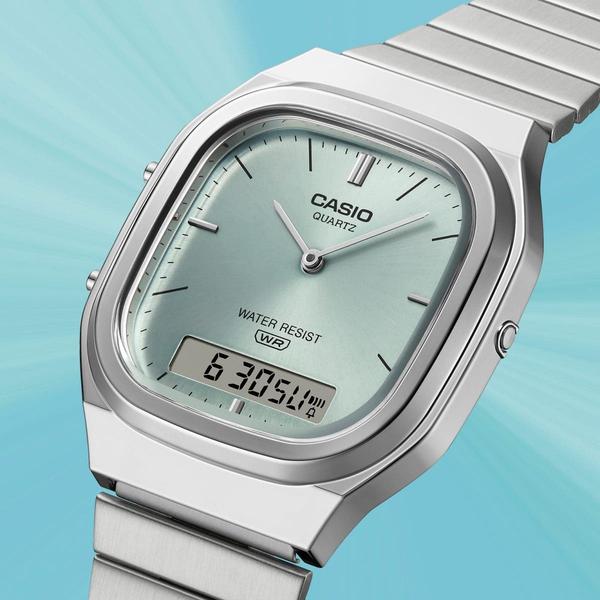Casio Analog - Digital Vintage Watch AQ240E-2A Silver - Green-Black Sheep Skate Shop