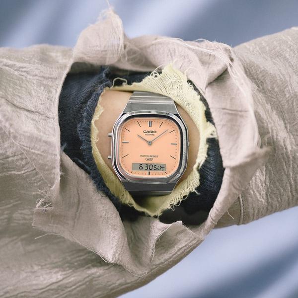 Casio Analog - Digital Vintage Watch AQ240E-4A Silver - Orange-Black Sheep Skate Shop