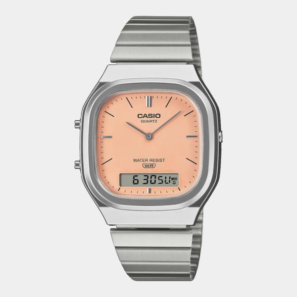 Casio Analog - Digital Vintage Watch AQ240E-4A Silver - Orange-Black Sheep Skate Shop