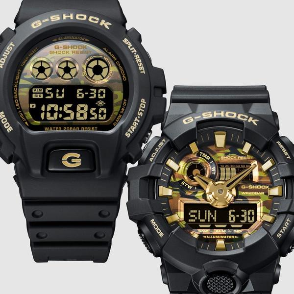 Casio G Shock Digital Watch DW6900CF-1 Black - Gold - Camo-Black Sheep Skate Shop