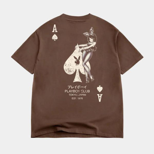 Color Bars x Playboy Ace Of Spades Distressed T-Shirt Chocolate-Black Sheep Skate Shop