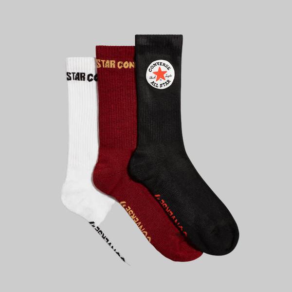 Converse Chuck Patch Crew Socks 3-Pack Black - White - Burgundy-Black Sheep Skate Shop