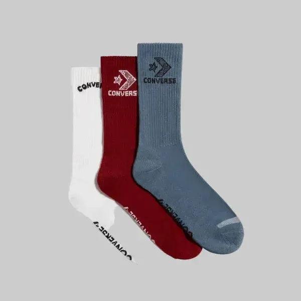 Converse Star Chevron Crew Socks 3-Pack Blue - White - Burgundy-Black Sheep Skate Shop