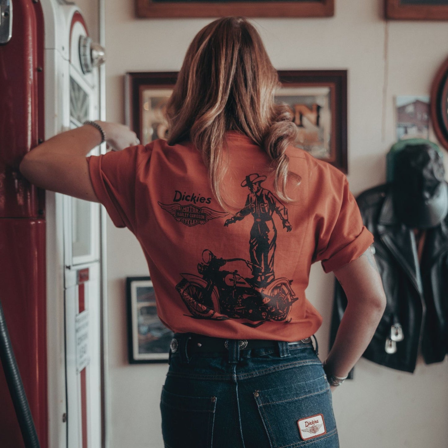 Dickies x Harley Davidson Cowboy Graphic Vintage Wash T-Shirt Orange