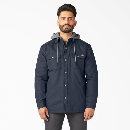 Dickies Fleece Hooded Duck Shirt Jacket with Water Repellent Dark Navy
