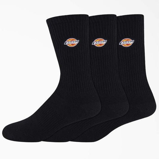 Dickies Embroidered Crew Socks 3 Pack Black-Black Sheep Skate Shop