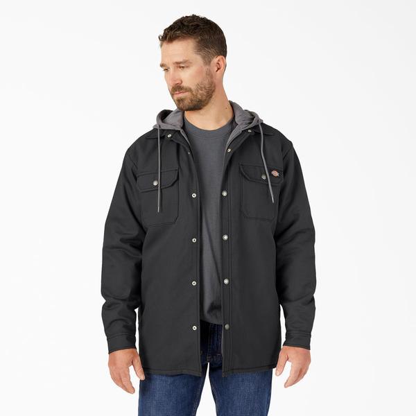 Dickies Fleece Hooded Duck Shirt Jacket with Water Repellent Black-Black Sheep Skate Shop