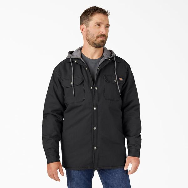 Dickies Fleece Hooded Duck Shirt Jacket with Water Repellent Black-Black Sheep Skate Shop
