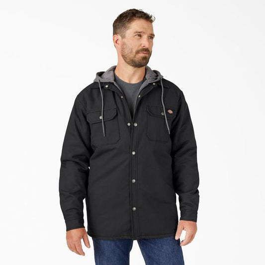 Dickies Fleece Hooded Duck Shirt Jacket with Water Repellent Black-Black Sheep Skate Shop