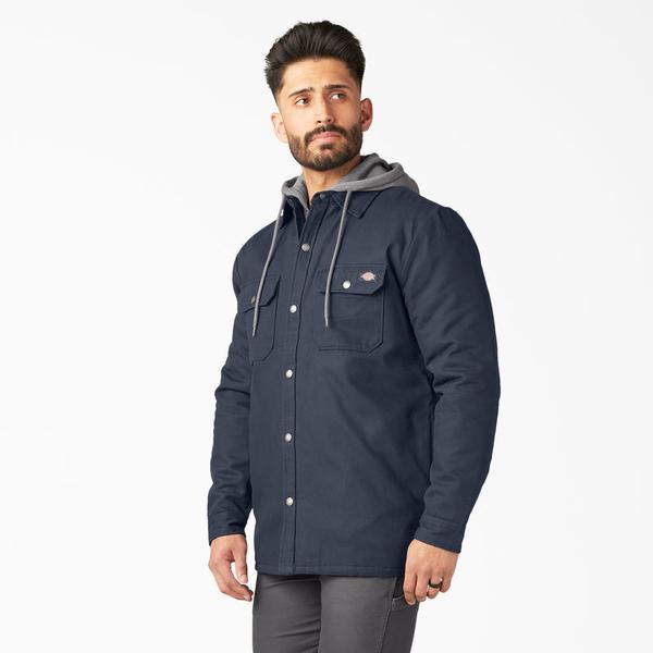 Dickies Fleece Hooded Duck Shirt Jacket with Water Repellent Dark Navy-Black Sheep Skate Shop