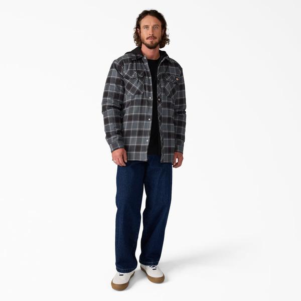 Dickies Fleece Hooded Flannel Shirt Jacket Charcoal-Black Sheep Skate Shop
