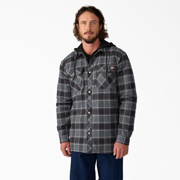 Dickies Fleece Hooded Flannel Shirt Jacket Charcoal-Black Sheep Skate Shop