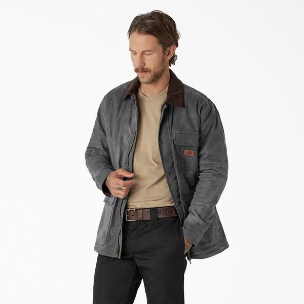 Dickies Fully Waxed Canvas Flannel Lined Chore Coat Charcoal