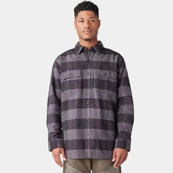 Dickies Heavyweight Long Sleeve Flannel Work Shirt Charcoal - Black-Black Sheep Skate Shop