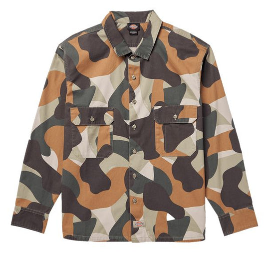 Dickies Long Sleeve Duck Camo Canvas Work Shirt Imperial Green-Black Sheep Skate Shop